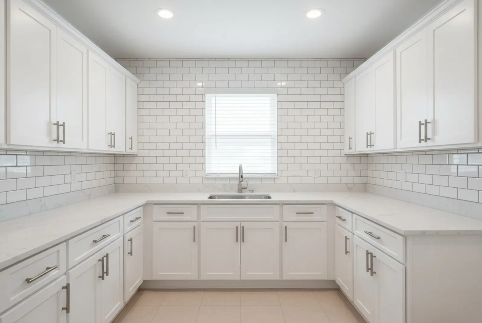 Altamonte Springs subway tile backsplash with white shaker refacing