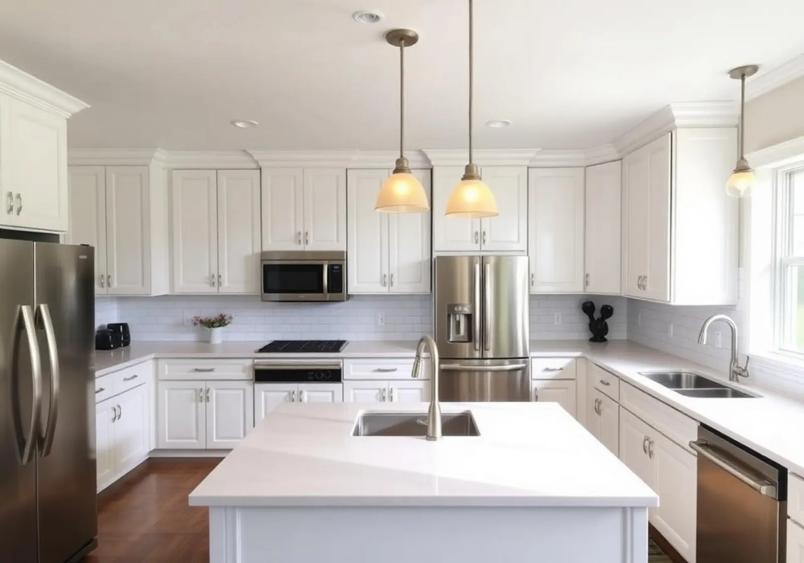 Sanford cabinet refacing — bright white shaker over original cabinet boxes